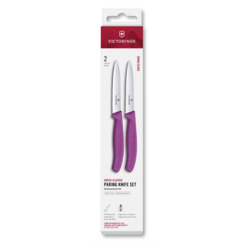 Set dveh nožev za zelenjavo, 10 cm, ravno in valovito rezilo, vijolična