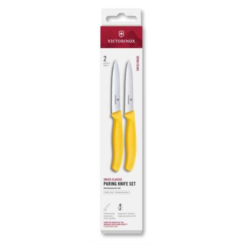 Set dveh nožev za zelenjavo, 10 cm, ravno in valovito rezilo, rumena